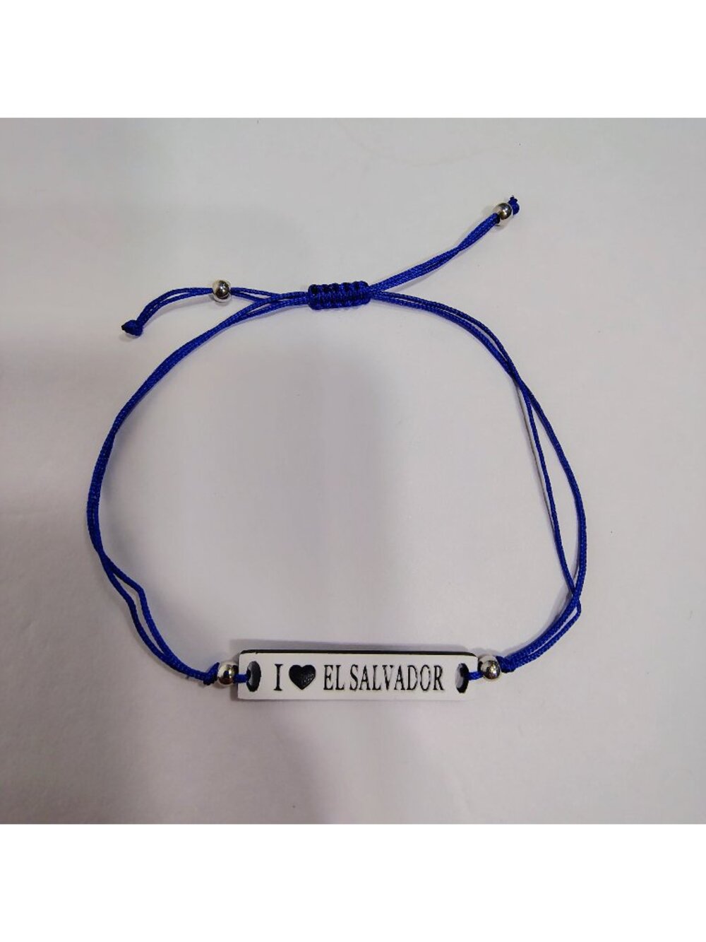 I Love El Salvador Adjustable Blue Cord Bracelet With Metal Plate